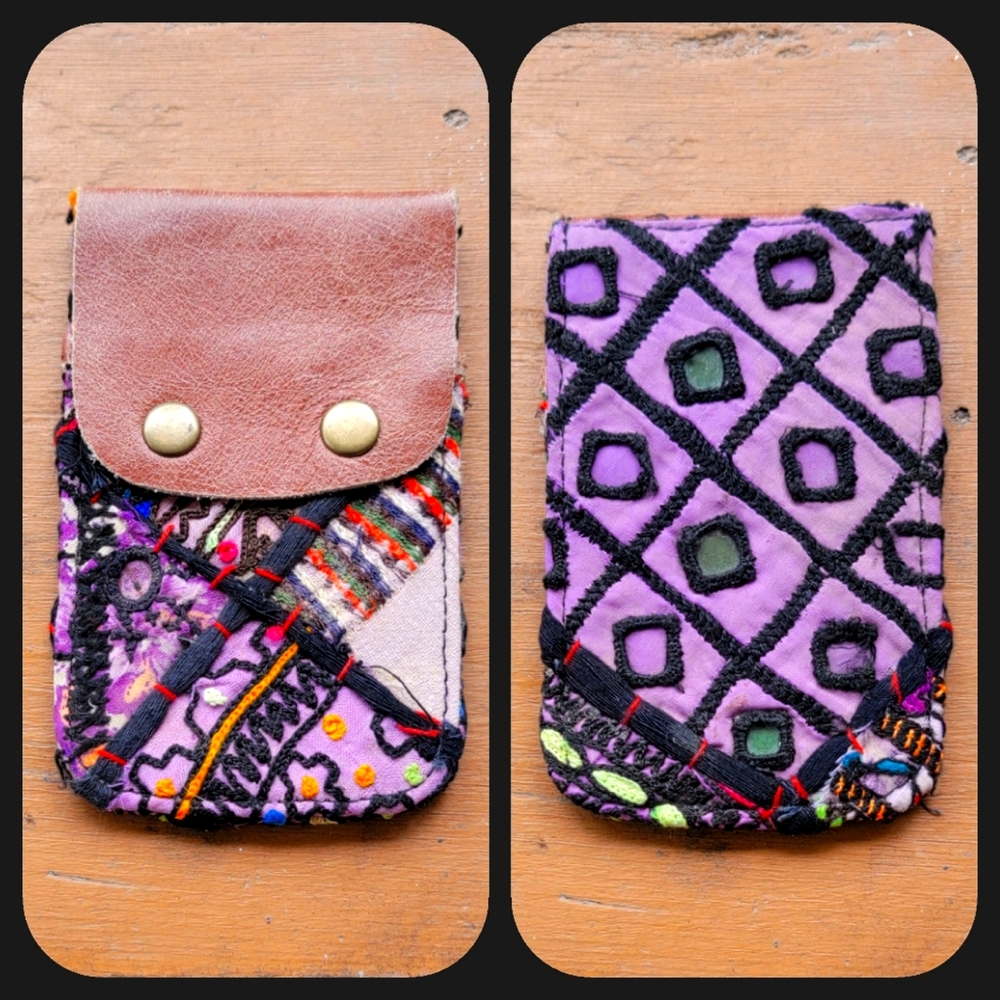 🕺🥂 Free People Boho Embroidered Repurposed vtg banjara hippie Wallet card case